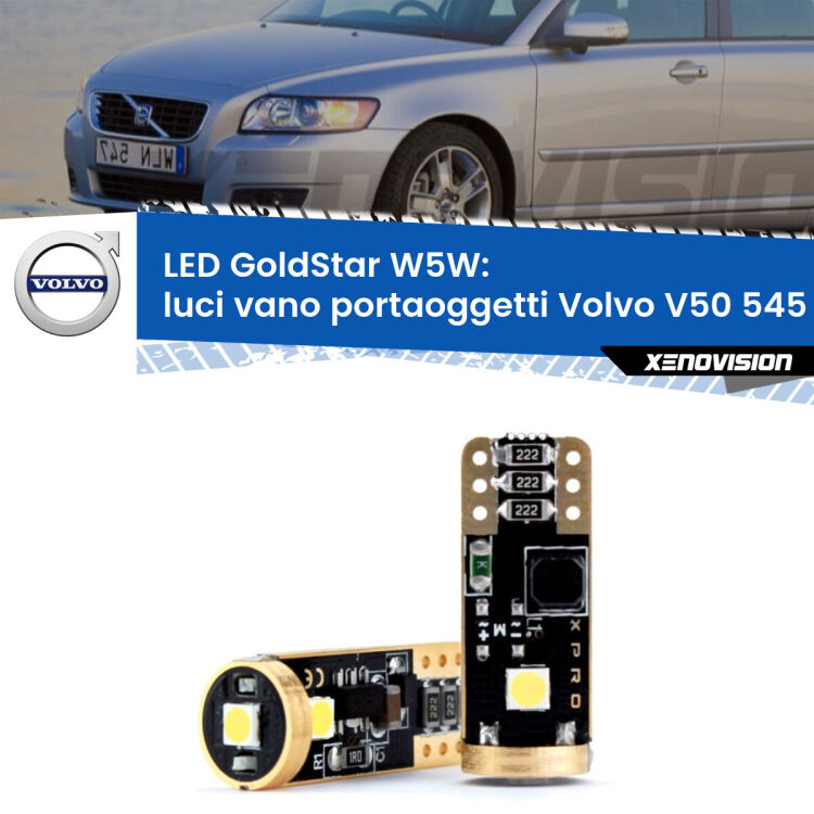 0 Luci Vano Portaoggetti LED Volvo V50 545 2003 - 2012: T10 GoldStar <strong>Luci Vano Portaoggetti LED Volvo V50</strong> 545 2003 - 2012: ottima luminosità a 360 gradi. Si inseriscono ovunque. Canbus, Top Quality.