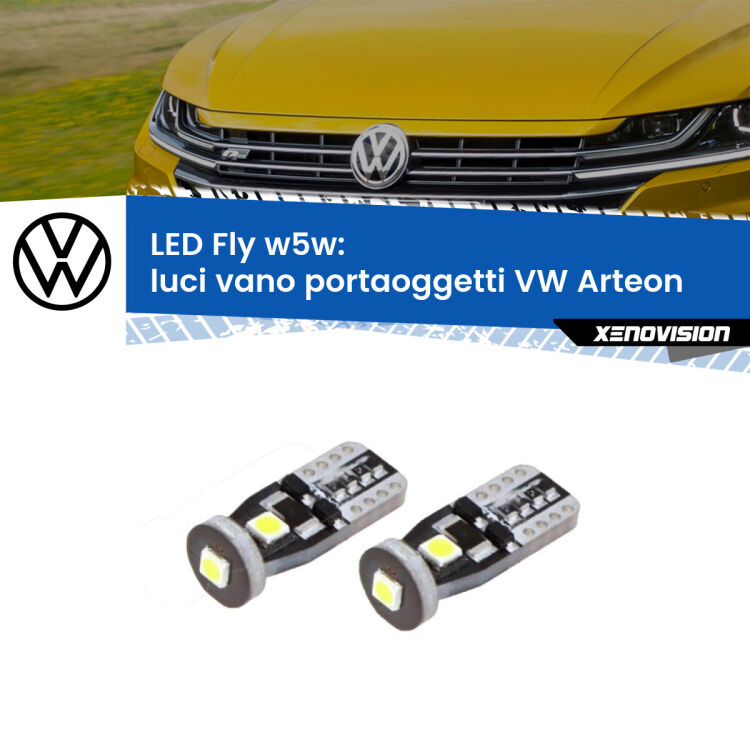0 Luci Vano Portaoggetti LED VW Arteon  2017 in poi: W5W Fly <strong>luci vano portaoggetti LED per VW Arteon</strong>  2017 in poi. Coppia lampadine <strong>w5w</strong> Canbus compatte modello Fly Xenovision.