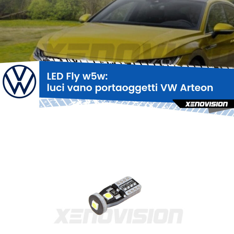 <strong>luci vano portaoggetti LED per VW Arteon</strong>  2017 in poi. Coppia lampadine <strong>w5w</strong> Canbus compatte modello Fly Xenovision.
