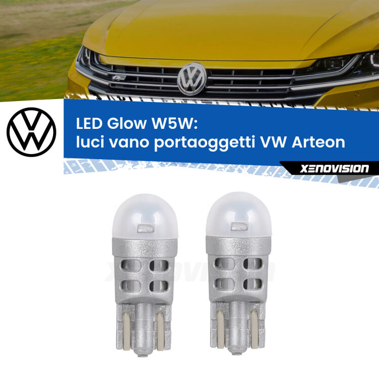 0 Luci Vano Portaoggetti LED VW Arteon 2017 in poi: W5W Glow a Luce Calda <strong>Luci Vano Portaoggetti LED luce calda per VW Arteon</strong> 2017 in poi. Coppia lampade <strong>W5W</strong> modello Glow di Xenovision.