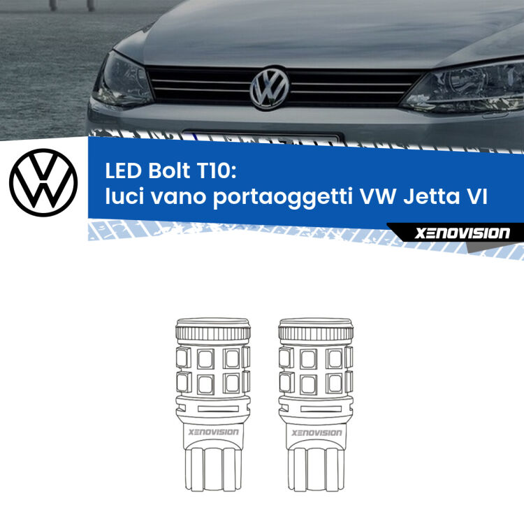 0 Luci Vano Portaoggetti LED VW Jetta VI 2010 - 2017: T10 Bolt <strong>Luci Vano Portaoggetti LED per VW Jetta</strong> VI 2010 - 2017. Coppia lampade <strong>T10</strong> modello Bolt canbus.
