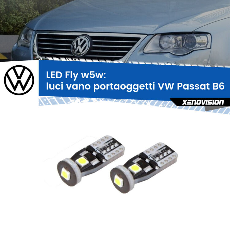 0 Luci Vano Portaoggetti LED VW Passat B6 2005 - 2010: W5W Fly <strong>luci vano portaoggetti LED per VW Passat</strong> B6 2005 - 2010. Coppia lampadine <strong>w5w</strong> Canbus compatte modello Fly Xenovision.