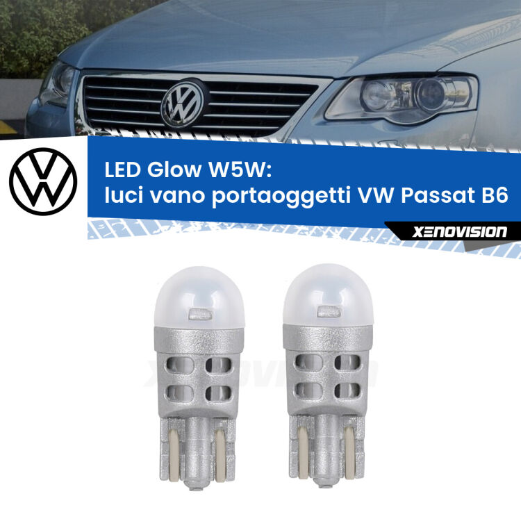 0 Luci Vano Portaoggetti LED VW Passat B6 2005 - 2010: W5W Glow a Luce Calda <strong>Luci Vano Portaoggetti LED luce calda per VW Passat</strong> B6 2005 - 2010. Coppia lampade <strong>W5W</strong> modello Glow di Xenovision.