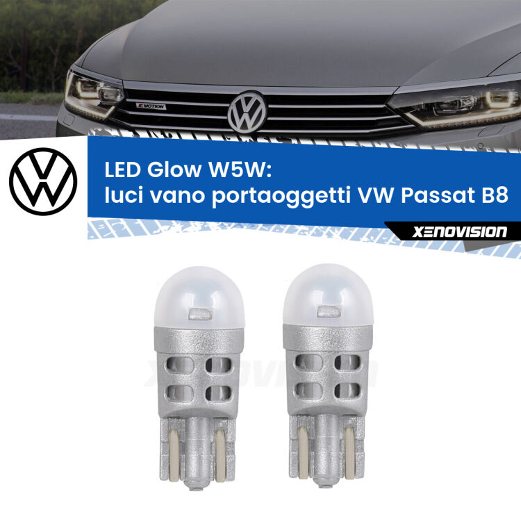 0 Luci Vano Portaoggetti LED VW Passat B8 2014 - 2017: W5W Glow a Luce Calda <strong>Luci Vano Portaoggetti LED luce calda per VW Passat</strong> B8 2014 - 2017. Coppia lampade <strong>W5W</strong> modello Glow di Xenovision.
