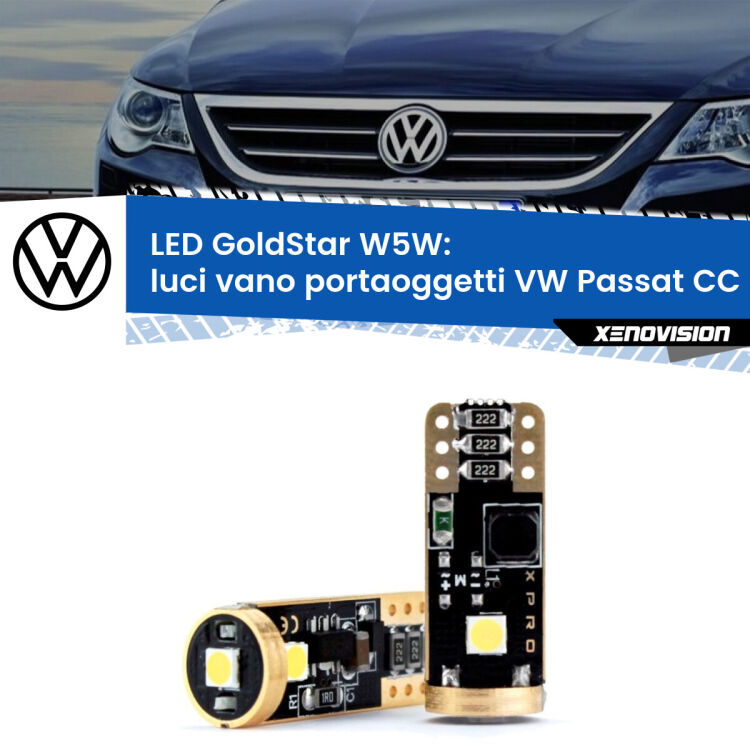 0 Luci Vano Portaoggetti LED VW Passat CC 357 2008 - 2012: T10 GoldStar <strong>Luci Vano Portaoggetti LED VW Passat CC</strong> 357 2008 - 2012: ottima luminosità a 360 gradi. Si inseriscono ovunque. Canbus, Top Quality.