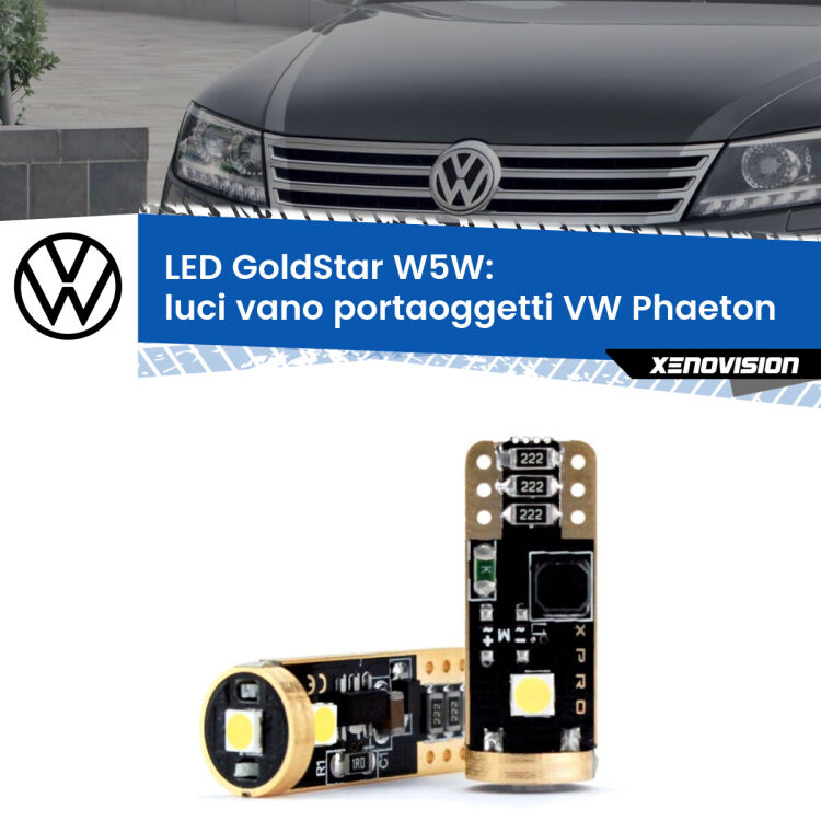 0 Luci Vano Portaoggetti LED VW Phaeton 2002 - 2016: T10 GoldStar <strong>Luci Vano Portaoggetti LED VW Phaeton</strong> 2002 - 2016: ottima luminosità a 360 gradi. Si inseriscono ovunque. Canbus, Top Quality.