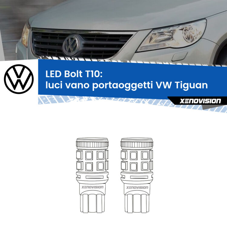 0 Luci Vano Portaoggetti LED VW Tiguan 2007 - 2018: T10 Bolt <strong>Luci Vano Portaoggetti LED per VW Tiguan</strong> 2007 - 2018. Coppia lampade <strong>T10</strong> modello Bolt canbus.