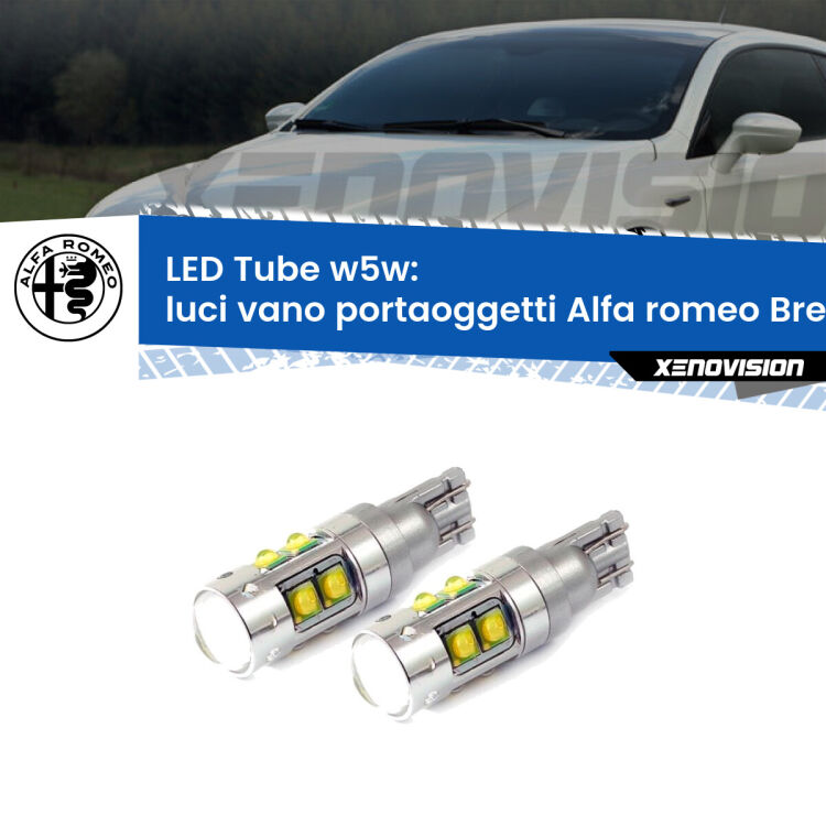 Luci Vano Portaoggetti LED W5W Alfa romeo Brera  2006 - 2010 W5W Tube <strong>Luci Vano Portaoggetti LED 6000k per Alfa romeo Brera</strong>  2006 - 2010. Lampadine <strong>W5W</strong> canbus modello Tube, luce bianco lunare, lunga durata e compatibilità.