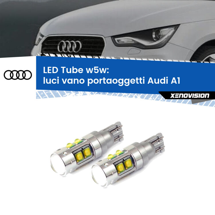 0 Luci Vano Portaoggetti LED W5W Audi A1  2010 - 2018 W5W Tube <strong>Luci Vano Portaoggetti LED 6000k per Audi A1</strong>  2010 - 2018. Lampadine <strong>W5W</strong> canbus modello Tube, luce bianco lunare, lunga durata e compatibilità.