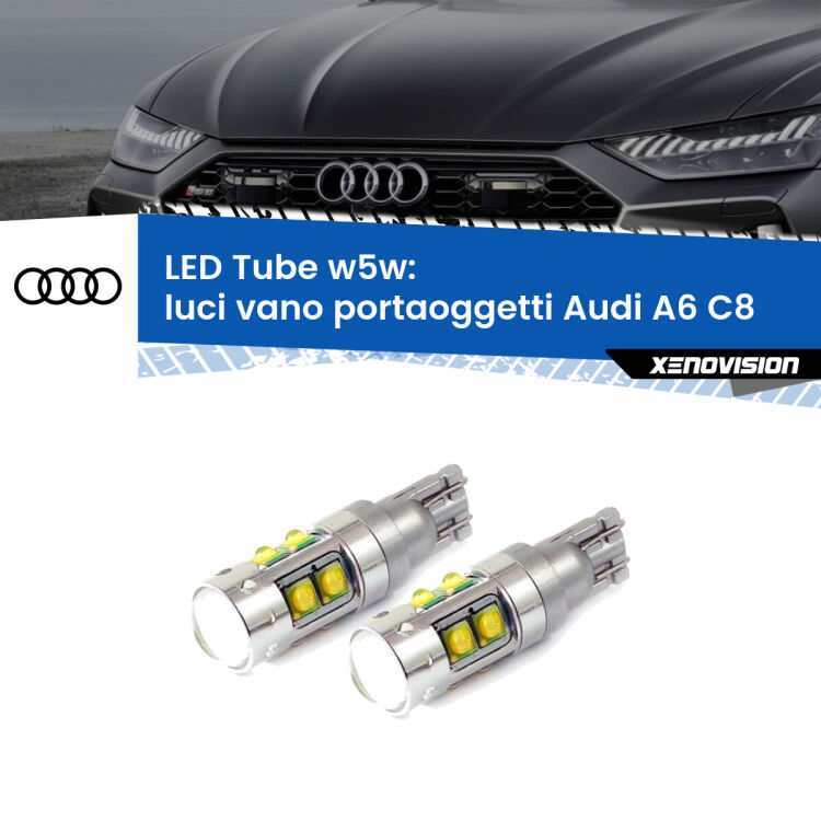 Luci Vano Portaoggetti LED W5W Audi A6 C8 2018 in poi W5W Tube <strong>Luci Vano Portaoggetti LED 6000k per Audi A6</strong> C8 2018 in poi. Lampadine <strong>W5W</strong> canbus modello Tube, luce bianco lunare, lunga durata e compatibilità.