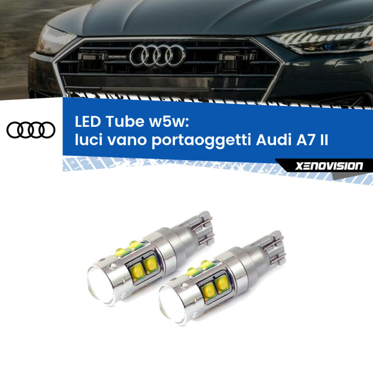 Luci Vano Portaoggetti LED W5W Audi A7 II 2019 in poi W5W Tube <strong>Luci Vano Portaoggetti LED 6000k per Audi A7</strong> II 2019 in poi. Lampadine <strong>W5W</strong> canbus modello Tube, luce bianco lunare, lunga durata e compatibilità.