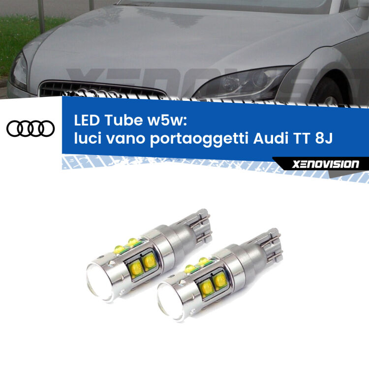 0 Luci Vano Portaoggetti LED W5W Audi TT 8J 2006 - 2014 W5W Tube <strong>Luci Vano Portaoggetti LED 6000k per Audi TT</strong> 8J 2006 - 2014. Lampadine <strong>W5W</strong> canbus modello Tube, luce bianco lunare, lunga durata e compatibilità.