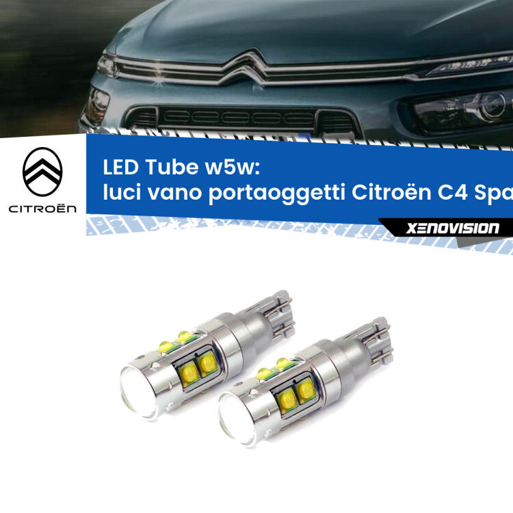 Luci Vano Portaoggetti LED W5W Citroën C4 Spacetourer  2018 in poi W5W Tube <strong>Luci Vano Portaoggetti LED 6000k per Citroën C4 Spacetourer</strong>  2018 in poi. Lampadine <strong>W5W</strong> canbus modello Tube, luce bianco lunare, lunga durata e compatibilità.