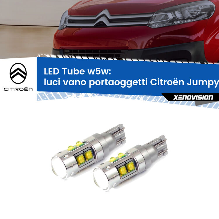 Luci Vano Portaoggetti LED W5W Citroën Jumpy III 2016 in poi W5W Tube <strong>Luci Vano Portaoggetti LED 6000k per Citroën Jumpy</strong> III 2016 in poi. Lampadine <strong>W5W</strong> canbus modello Tube, luce bianco lunare, lunga durata e compatibilità.