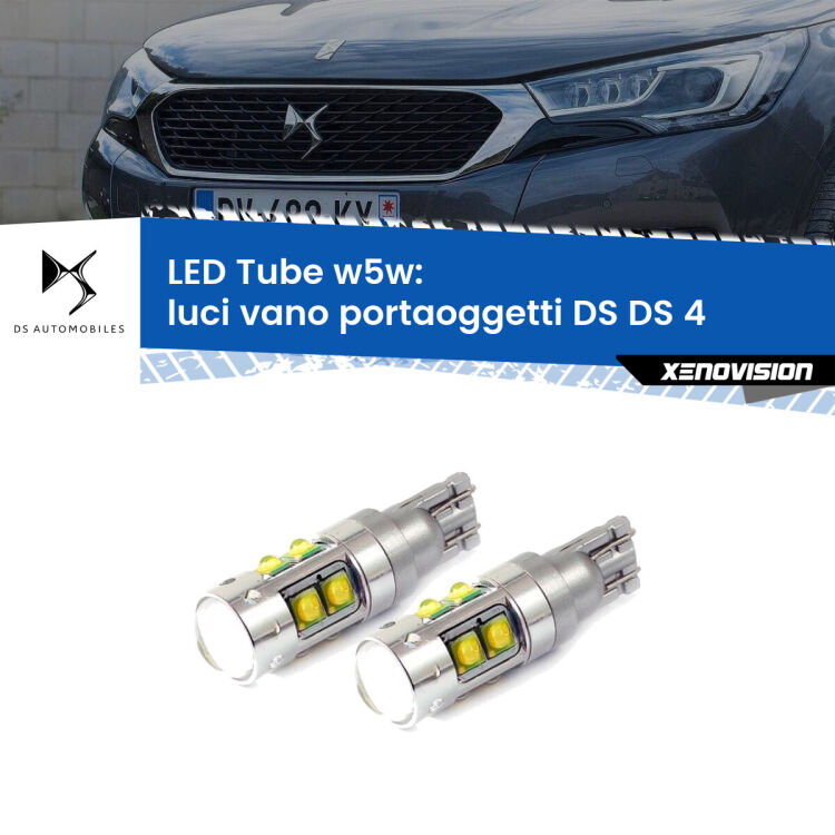 Luci Vano Portaoggetti LED W5W DS DS 4 2015 in poi W5W Tube <strong>Luci Vano Portaoggetti LED 6000k per DS DS 4</strong> 2015 in poi. Lampadine <strong>W5W</strong> canbus modello Tube, luce bianco lunare, lunga durata e compatibilità.