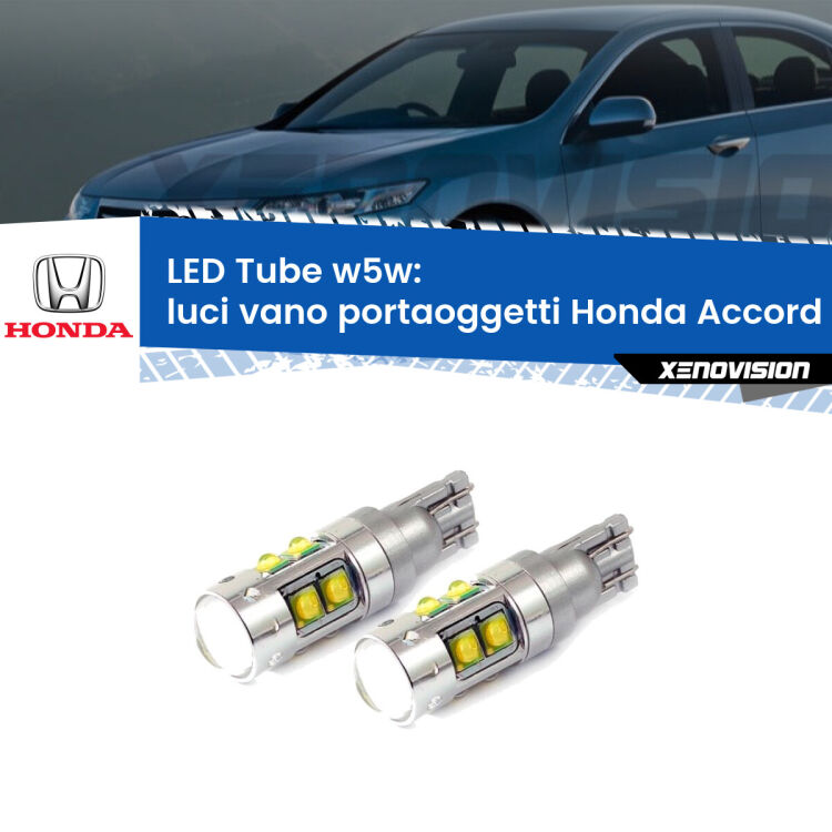 Luci Vano Portaoggetti LED W5W Honda Accord Mk6 1997 - 2002 W5W Tube <strong>Luci Vano Portaoggetti LED 6000k per Honda Accord</strong> Mk6 1997 - 2002. Lampadine <strong>W5W</strong> canbus modello Tube, luce bianco lunare, lunga durata e compatibilità.