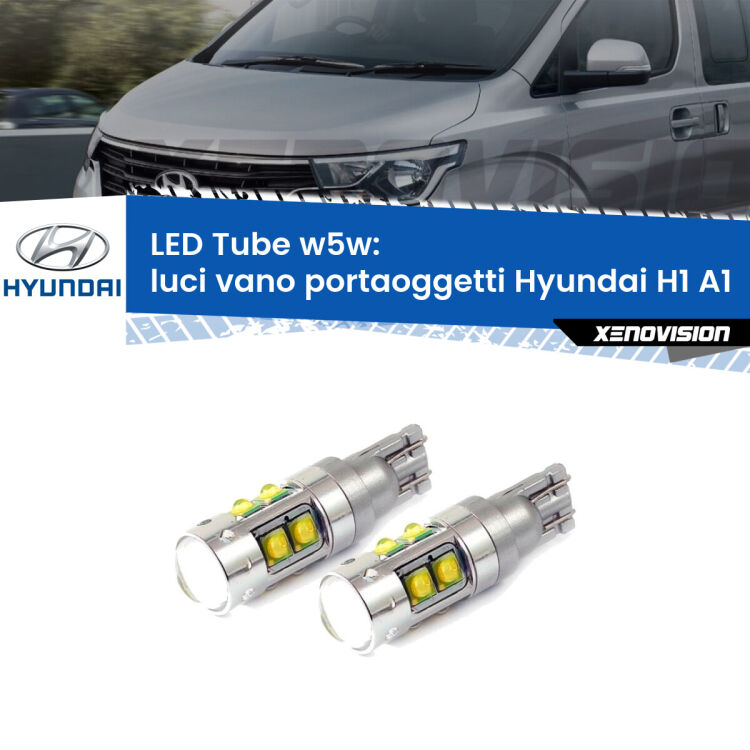 Luci Vano Portaoggetti LED W5W Hyundai H1 A1 1997 - 2008 W5W Tube <strong>Luci Vano Portaoggetti LED 6000k per Hyundai H1</strong> A1 1997 - 2008. Lampadine <strong>W5W</strong> canbus modello Tube, luce bianco lunare, lunga durata e compatibilità.
