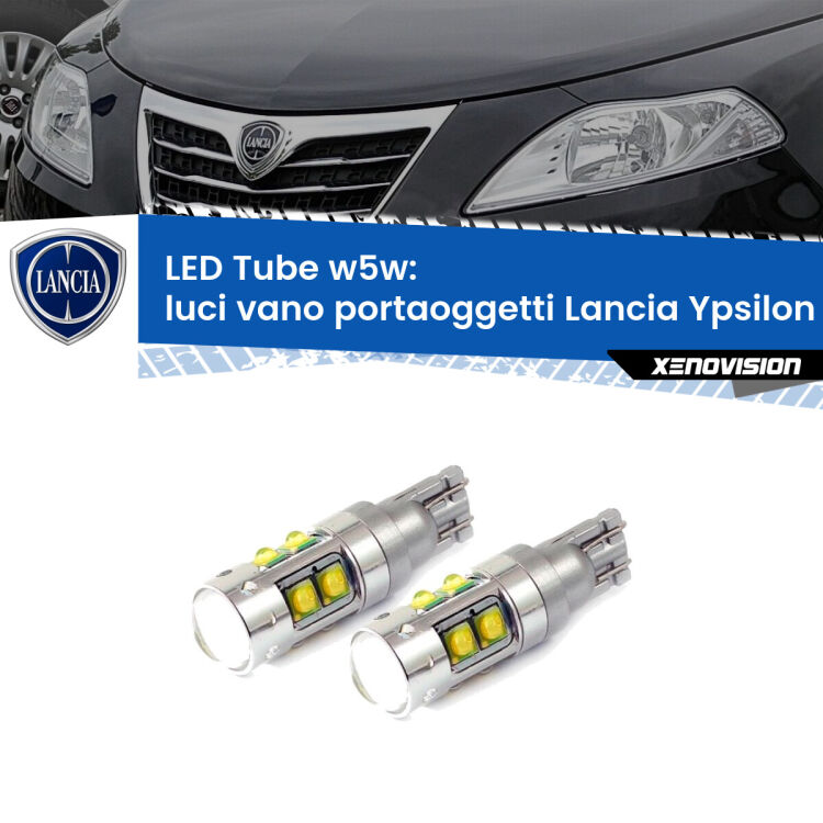 Luci Vano Portaoggetti LED W5W Lancia Ypsilon II 312 2011 in poi W5W Tube <strong>Luci Vano Portaoggetti LED 6000k per Lancia Ypsilon</strong> II 312 2011 in poi. Lampadine <strong>W5W</strong> canbus modello Tube, luce bianco lunare, lunga durata e compatibilità.