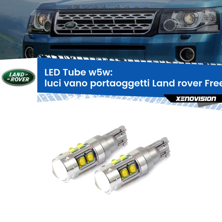 Luci Vano Portaoggetti LED W5W Land rover Freelander 2 L359 2006 - 2014 W5W Tube <strong>Luci Vano Portaoggetti LED 6000k per Land rover Freelander 2</strong> L359 2006 - 2014. Lampadine <strong>W5W</strong> canbus modello Tube, luce bianco lunare, lunga durata e compatibilità.