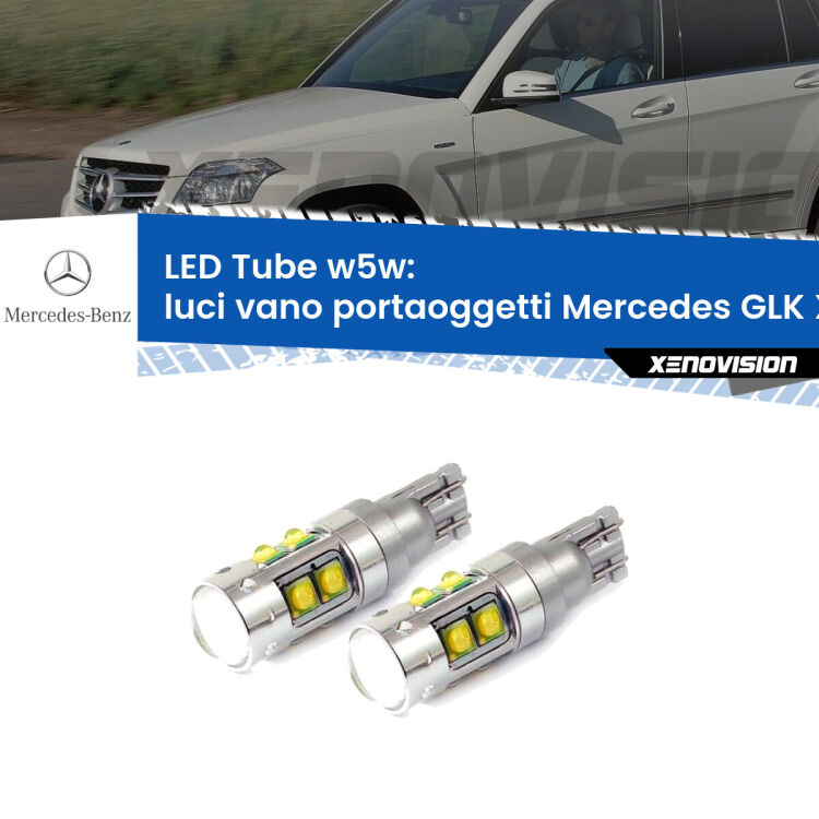 Luci Vano Portaoggetti LED W5W Mercedes GLK X204 2008 - 2015 W5W Tube <strong>Luci Vano Portaoggetti LED 6000k per Mercedes GLK</strong> X204 2008 - 2015. Lampadine <strong>W5W</strong> canbus modello Tube, luce bianco lunare, lunga durata e compatibilità.