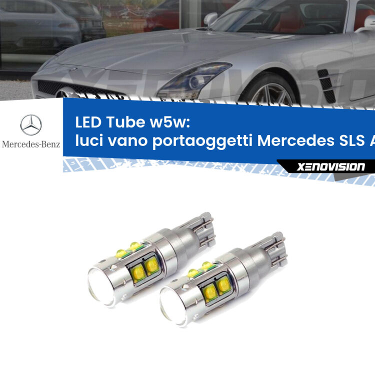 Luci Vano Portaoggetti LED W5W Mercedes SLS AMG C197 2010 in poi W5W Tube <strong>Luci Vano Portaoggetti LED 6000k per Mercedes SLS AMG</strong> C197 2010 in poi. Lampadine <strong>W5W</strong> canbus modello Tube, luce bianco lunare, lunga durata e compatibilità.