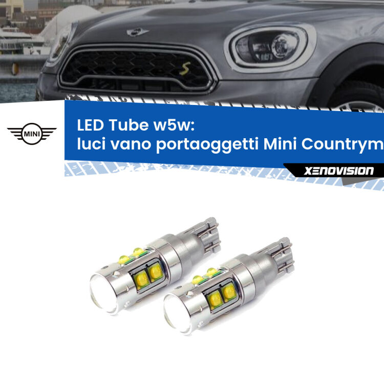 Luci Vano Portaoggetti LED W5W Mini Countryman F60 2016 - 2019 W5W Tube <strong>Luci Vano Portaoggetti LED 6000k per Mini Countryman</strong> F60 2016 - 2019. Lampadine <strong>W5W</strong> canbus modello Tube, luce bianco lunare, lunga durata e compatibilità.