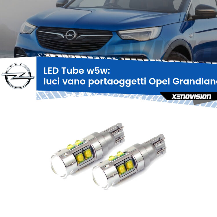 Luci Vano Portaoggetti LED W5W Opel Grandland  2017 in poi W5W Tube <strong>Luci Vano Portaoggetti LED 6000k per Opel Grandland</strong>  2017 in poi. Lampadine <strong>W5W</strong> canbus modello Tube, luce bianco lunare, lunga durata e compatibilità.