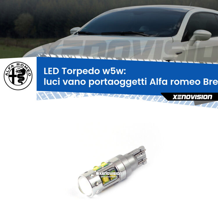 <strong>Luci Vano Portaoggetti LED 6000k per Alfa romeo Brera</strong>  2006 - 2010. Lampadine <strong>W5W</strong> canbus modello Torpedo.