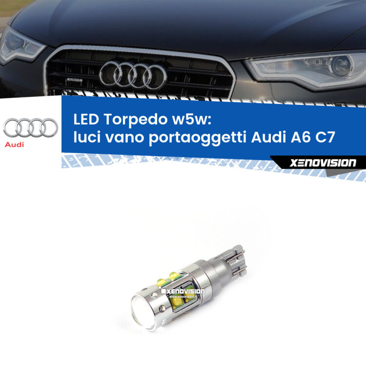 <strong>Luci Vano Portaoggetti LED 6000k per Audi A6</strong> C7 2010 - 2018. Lampadine <strong>W5W</strong> canbus modello Torpedo.