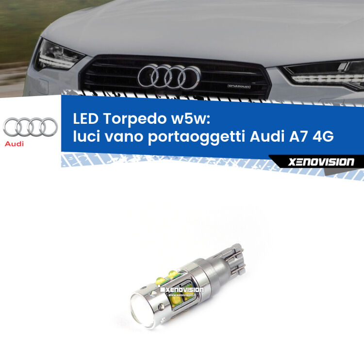 <strong>Luci Vano Portaoggetti LED 6000k per Audi A7</strong> 4G 2010 - 2018. Lampadine <strong>W5W</strong> canbus modello Torpedo.