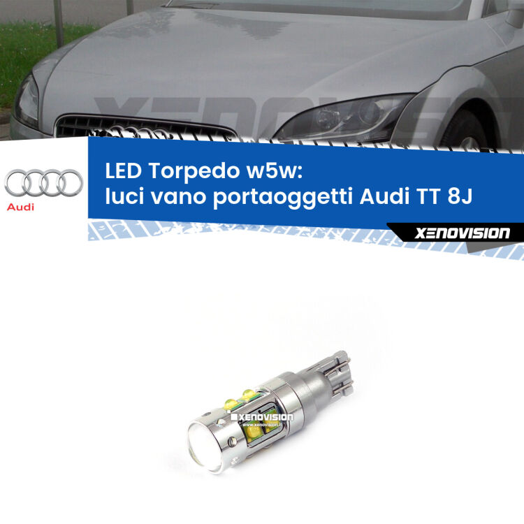 <strong>Luci Vano Portaoggetti LED 6000k per Audi TT</strong> 8J 2006 - 2014. Lampadine <strong>W5W</strong> canbus modello Torpedo.