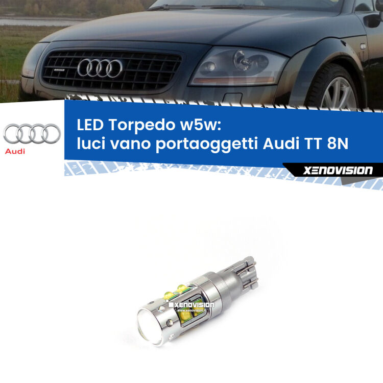 <strong>Luci Vano Portaoggetti LED 6000k per Audi TT</strong> 8N 1998 - 2006. Lampadine <strong>W5W</strong> canbus modello Torpedo.