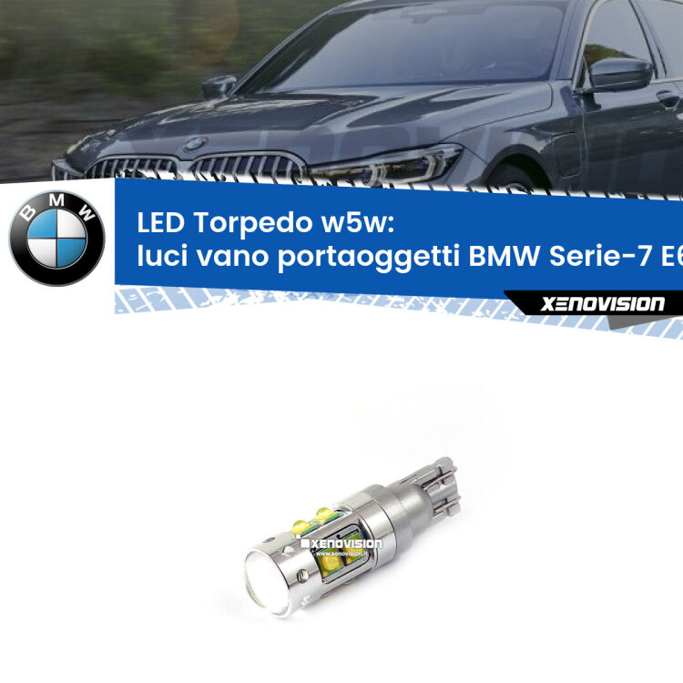 <strong>Luci Vano Portaoggetti LED 6000k per BMW Serie-7</strong> E65, E66, E67 2001 - 2008. Lampadine <strong>W5W</strong> canbus modello Torpedo.