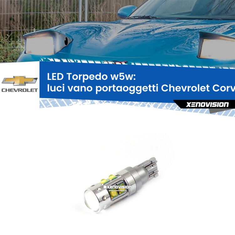 <strong>Luci Vano Portaoggetti LED 6000k per Chevrolet Corvette</strong> C5 1997 - 2004. Lampadine <strong>W5W</strong> canbus modello Torpedo.