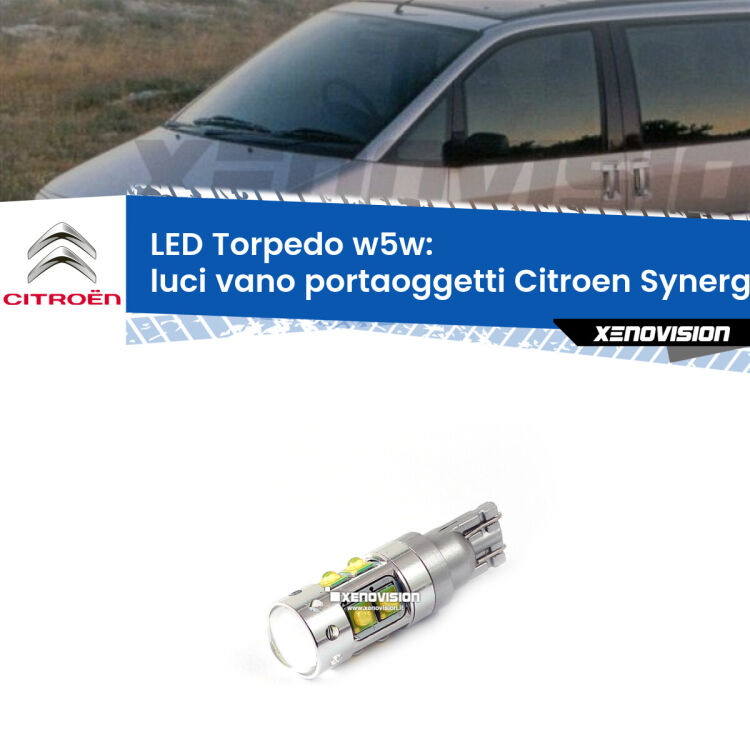 <strong>Luci Vano Portaoggetti LED 6000k per Citroen Synergie</strong>  1994 - 2002. Lampadine <strong>W5W</strong> canbus modello Torpedo.