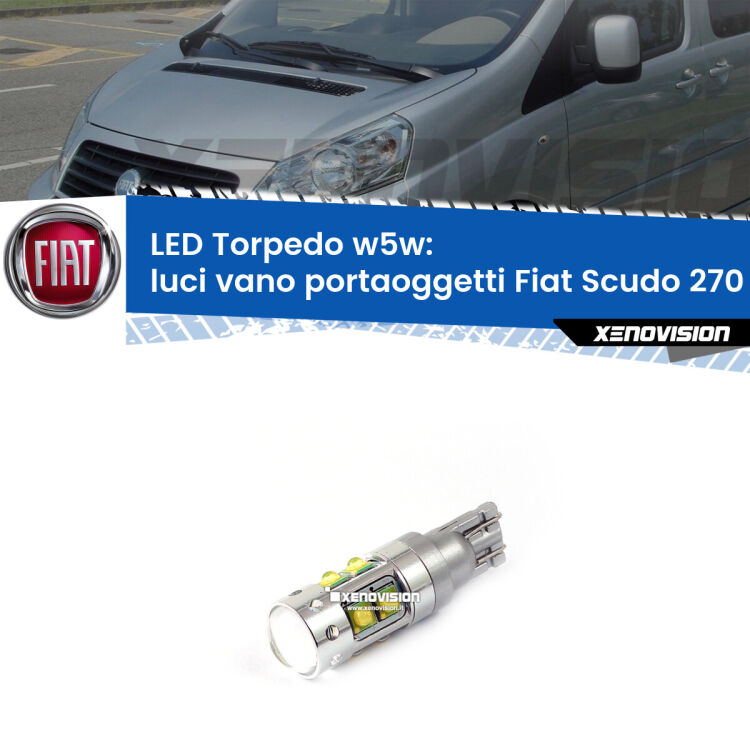 <strong>Luci Vano Portaoggetti LED 6000k per Fiat Scudo</strong> 270 2007 - 2016. Lampadine <strong>W5W</strong> canbus modello Torpedo.
