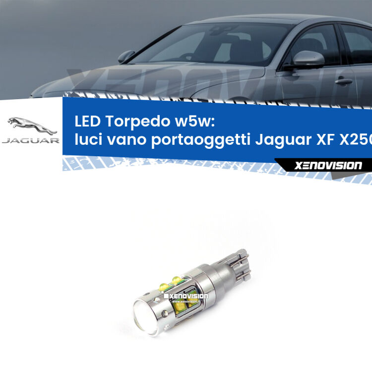 <strong>Luci Vano Portaoggetti LED 6000k per Jaguar XF</strong> X250 2007 - 2015. Lampadine <strong>W5W</strong> canbus modello Torpedo.
