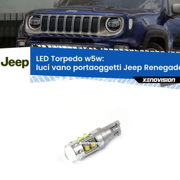 <strong>Luci Vano Portaoggetti LED 6000k per Jeep Renegade</strong>  2014 in poi. Lampadine <strong>W5W</strong> canbus modello Torpedo.