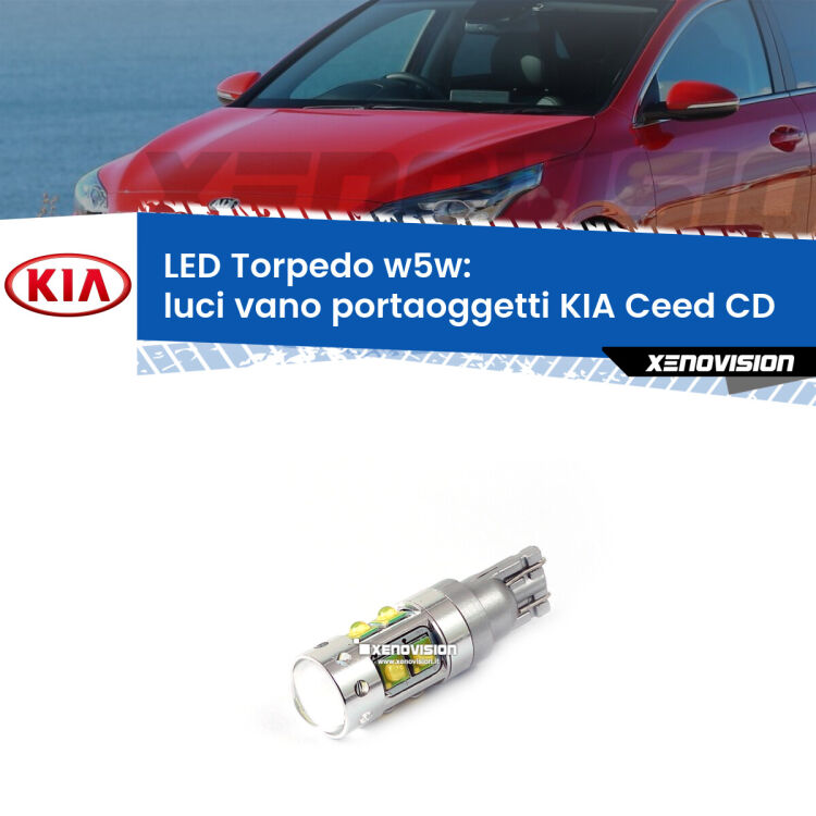 <strong>Luci Vano Portaoggetti LED 6000k per KIA Ceed</strong> CD 2018 in poi. Lampadine <strong>W5W</strong> canbus modello Torpedo.