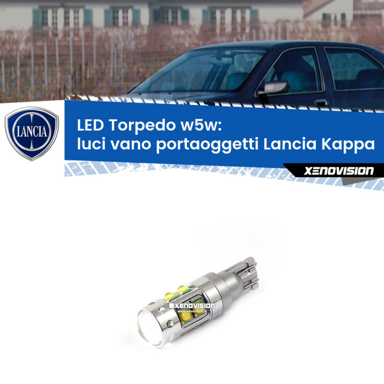 <strong>Luci Vano Portaoggetti LED 6000k per Lancia Kappa</strong>  1994 - 2001. Lampadine <strong>W5W</strong> canbus modello Torpedo.