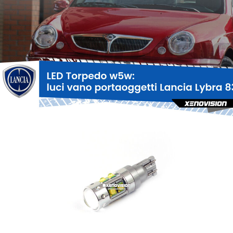 <strong>Luci Vano Portaoggetti LED 6000k per Lancia Lybra</strong> 839 1999 - 2005. Lampadine <strong>W5W</strong> canbus modello Torpedo.