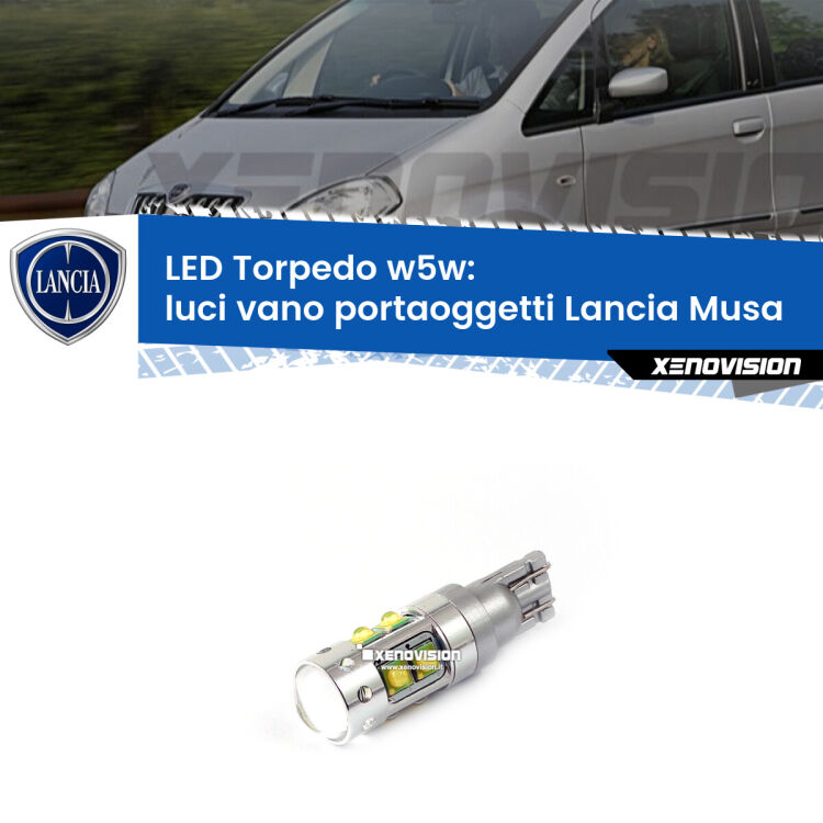 <strong>Luci Vano Portaoggetti LED 6000k per Lancia Musa</strong>  2004 - 2012. Lampadine <strong>W5W</strong> canbus modello Torpedo.