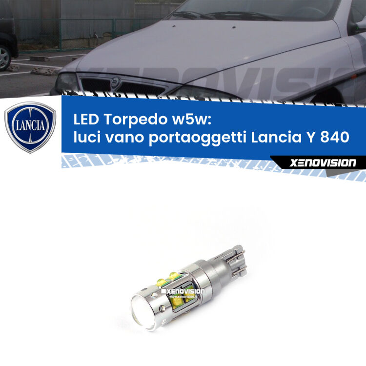 <strong>Luci Vano Portaoggetti LED 6000k per Lancia Y</strong> 840 1995 - 2003. Lampadine <strong>W5W</strong> canbus modello Torpedo.