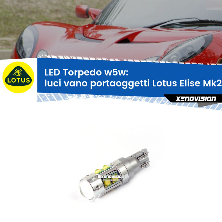 <strong>Luci Vano Portaoggetti LED 6000k per Lotus Elise</strong> Mk2 2000 - 2009. Lampadine <strong>W5W</strong> canbus modello Torpedo.