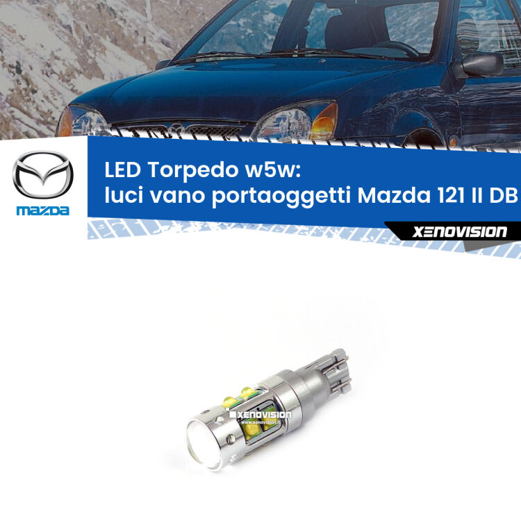 <strong>Luci Vano Portaoggetti LED 6000k per Mazda 121 II</strong> DB 1990 - 1996. Lampadine <strong>W5W</strong> canbus modello Torpedo.
