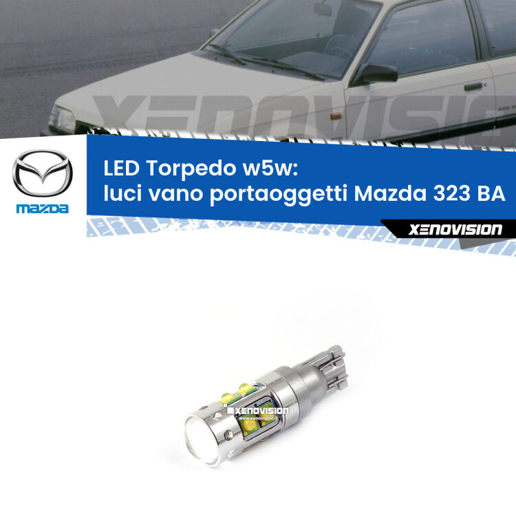 <strong>Luci Vano Portaoggetti LED 6000k per Mazda 323</strong> BA 1994 - 1998. Lampadine <strong>W5W</strong> canbus modello Torpedo.