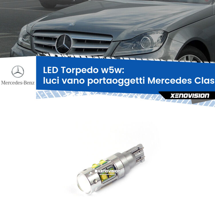 <strong>Luci Vano Portaoggetti LED 6000k per Mercedes Classe-C</strong> W204 2007 - 2014. Lampadine <strong>W5W</strong> canbus modello Torpedo.