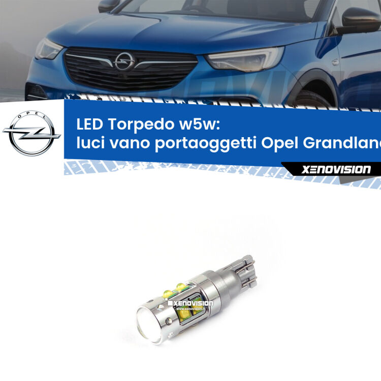 <strong>Luci Vano Portaoggetti LED 6000k per Opel Grandland</strong>  2017 in poi. Lampadine <strong>W5W</strong> canbus modello Torpedo.