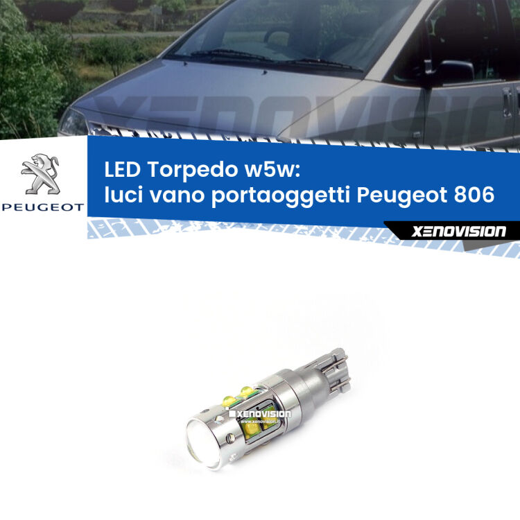 <strong>Luci Vano Portaoggetti LED 6000k per Peugeot 806</strong>  1994 - 2002. Lampadine <strong>W5W</strong> canbus modello Torpedo.