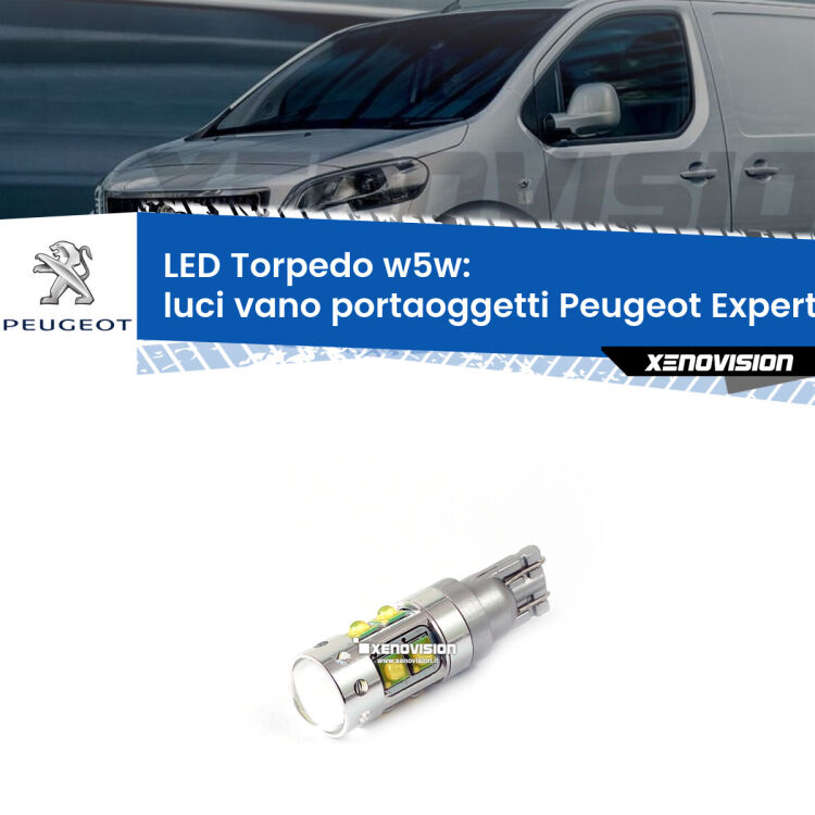 <strong>Luci Vano Portaoggetti LED 6000k per Peugeot Expert</strong> Mk3 2016 in poi. Lampadine <strong>W5W</strong> canbus modello Torpedo.